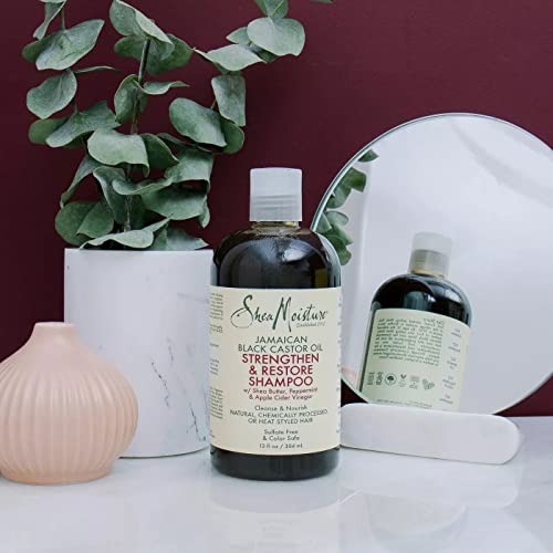 SheaMoisture Strengthen & Restore Shampoo & Conditioner Set –Jamaican Black Castor Oil for Hair Repair & Frizz Control, 13 Oz Ea